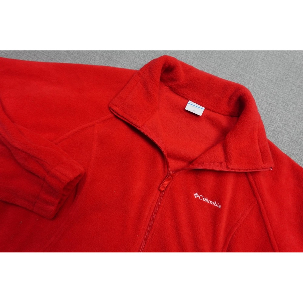 Columbia Fleece Jacket Womens XL Red Full Zip Pockets Warm Outdoor Soft Hike